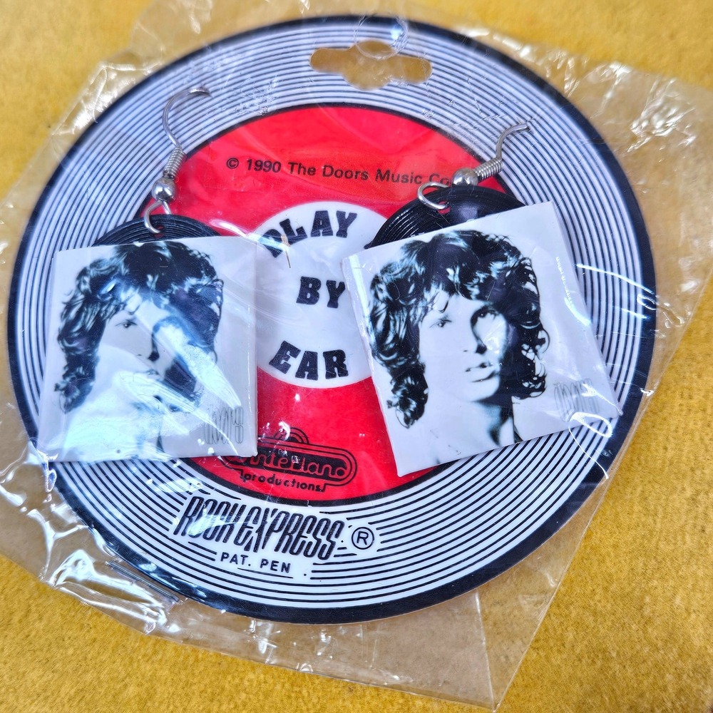 NWT Vintage 90s The Doors Jim‎ Morrison Rock Express Music Co. Record Earrings